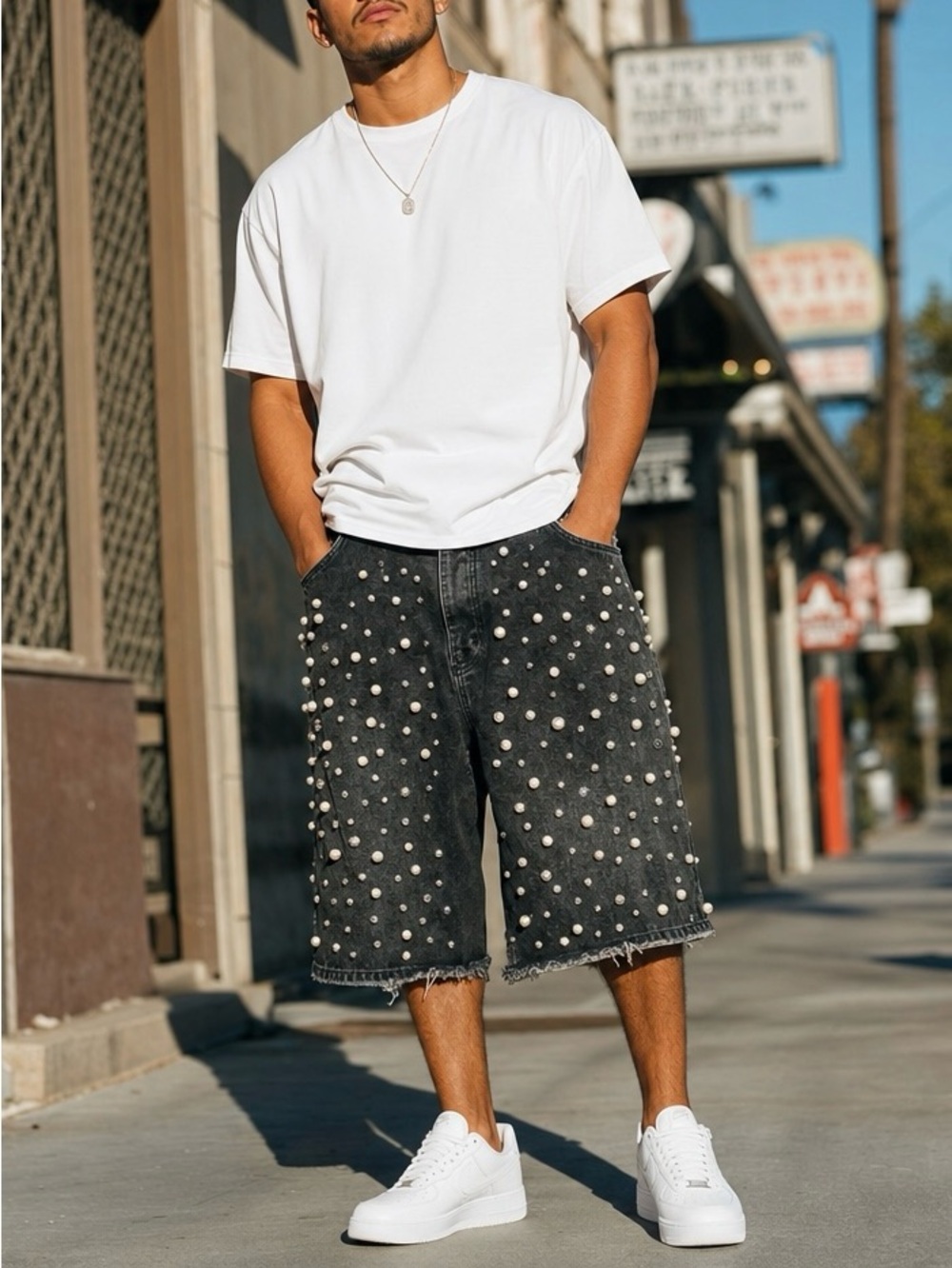 Homme + Femme Studded Denim Shorts – Size 38 🖤✨